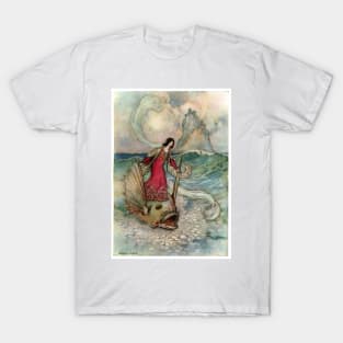 Rita Riding on the Dolphin by Warwick Goble T-Shirt